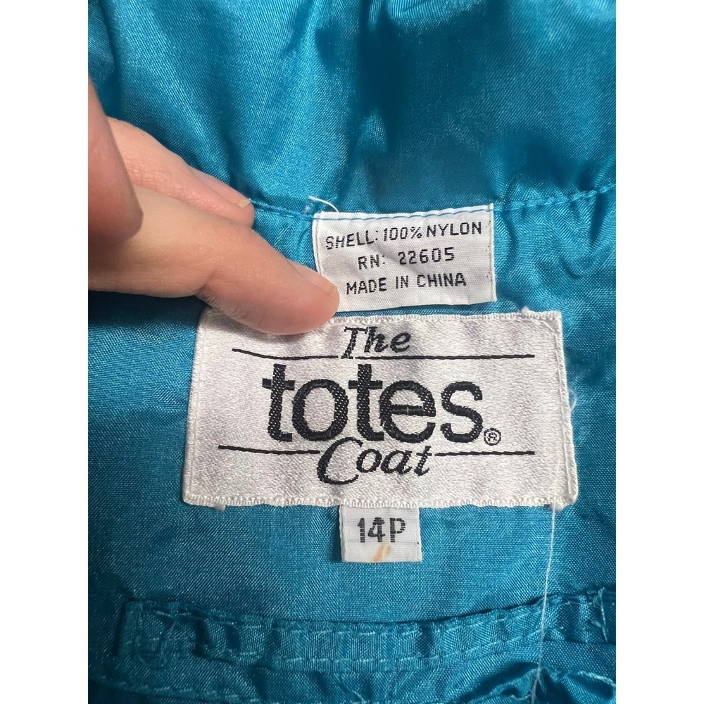 Vintage Totes Coat Teal Blue Nylon Hooded Rain Jacket Womens 14P Retro Longline - Picture 4 of 13